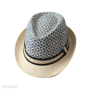 Latest arrival men summer printed paper straw hat fedora panama hat