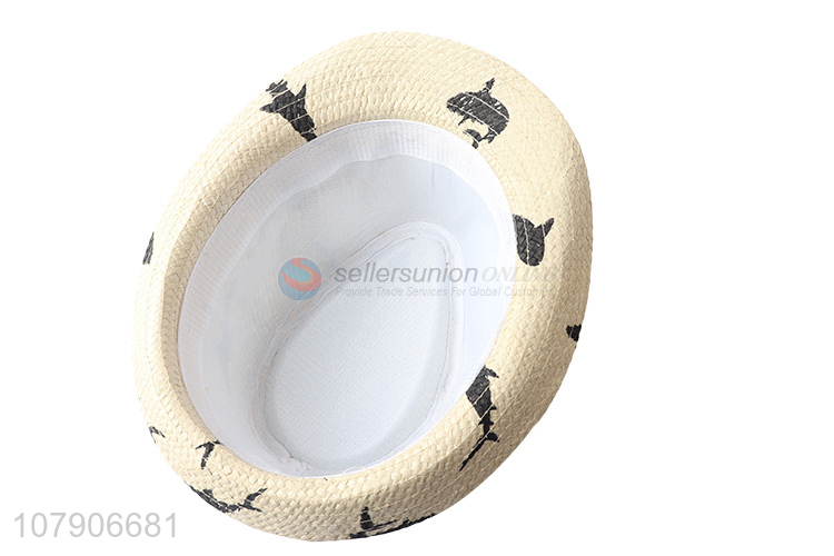 Yiwu wholesale dolphin printed paper straw hat summer fedora sun hat