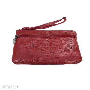 Wholesale cheap price red soft <em>women</em> zipper wallet wrist <em>purse</em> for sale