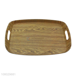 New product rectangular wood grain handled melamine serving tray for party
