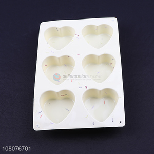 Good quality 6-cavity heart shape food grade <em>silicone</em> <em>cake</em> <em>mould</em> bakeware