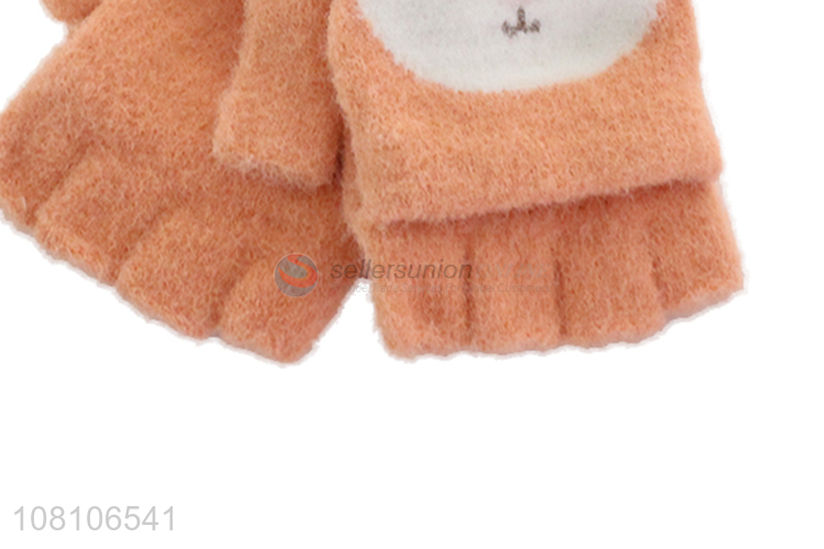 Wholesale orange knitted half-finger gloves for children