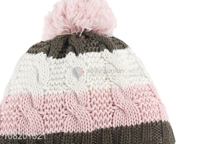 Good Price Fleece-Lined Knitted Cap Girls Winter Warm Hat