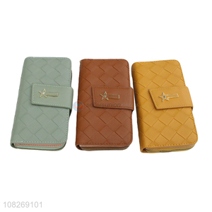 Wholesale <em>women</em> long wallet woven clutch wallet card holder <em>purse</em>