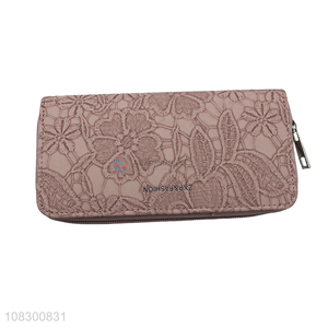 Wholesale lace flower pu leather zipper wallet phone purse
