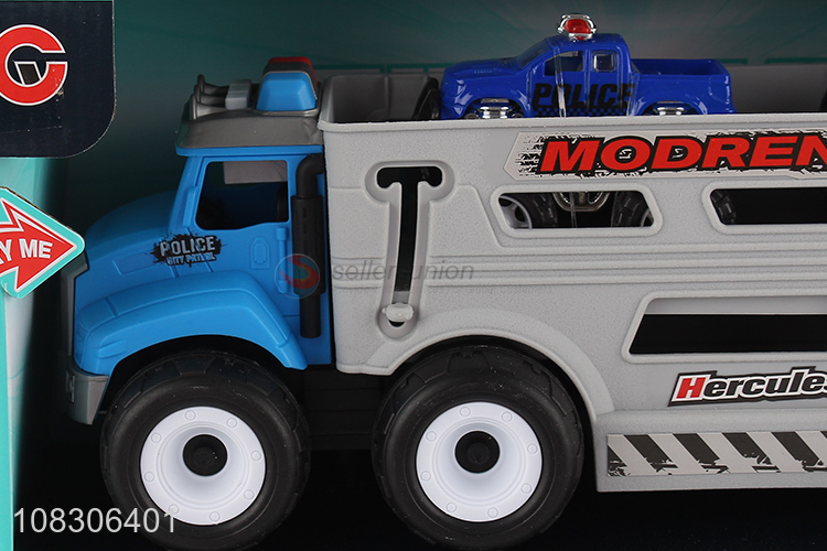 New Arrival Light And Music Inertial Truck With Little Police Car Set