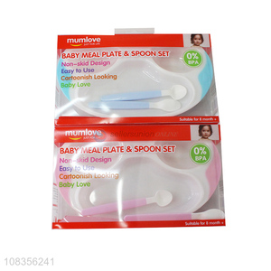 Hot selling non-skid food grade baby meal plate and spoon set