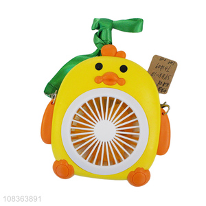 Good quality cartoon duck hanging neck fan with light for kids