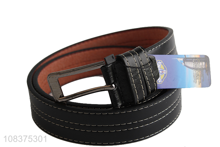 Hot selling men's belts metal buckle stitched microfiber leather belt