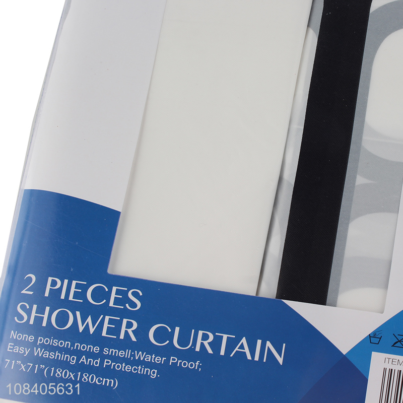 Good quality mildewproof waterproof PE shower curtain set with 8 hooks