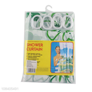 Latest design green leaves printed shower curtain set for bathroom