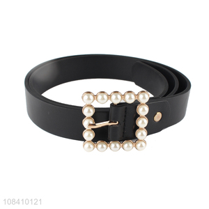 Hot product elegant pu leather waist <em>belt</em> pearl buckle <em>belt</em> for women