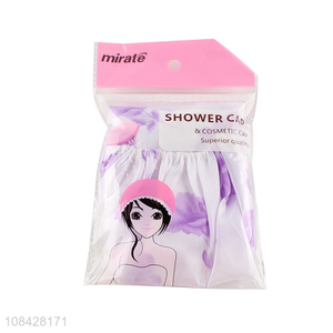 Low price wholesale printed satin trim shower cap