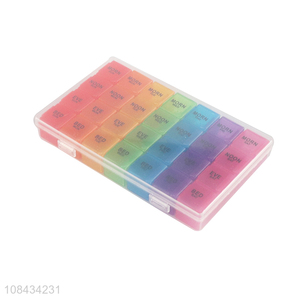 Yiwu market 28 grids plastic color pill box for 7 days