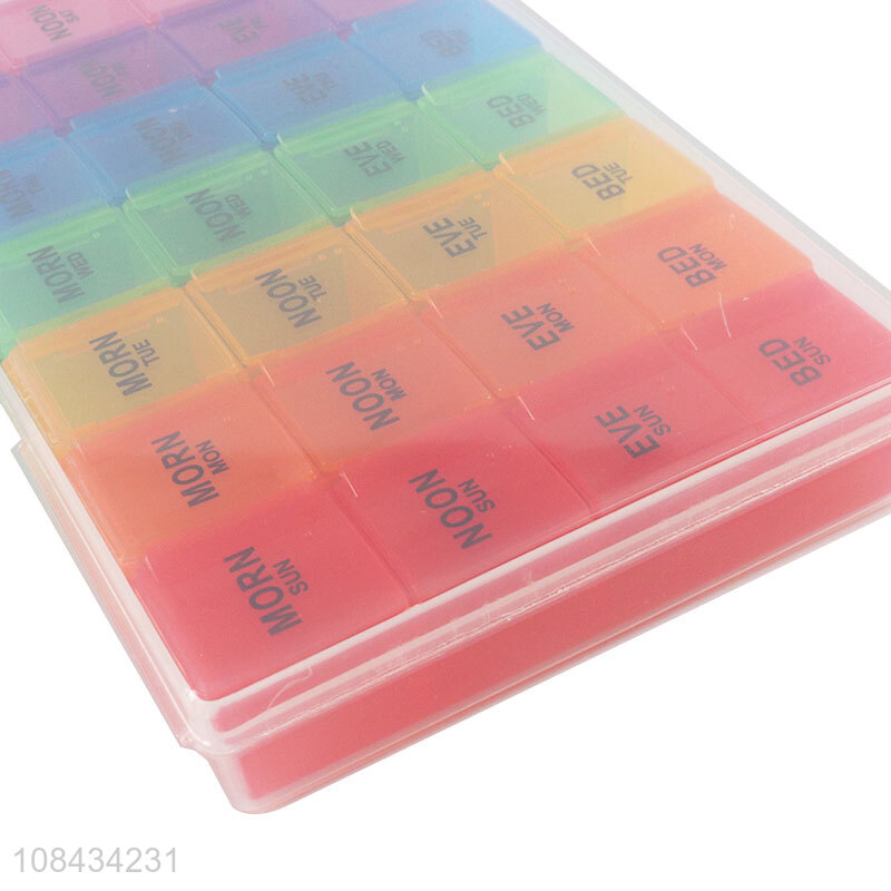 Yiwu market 28 grids plastic color pill box for 7 days