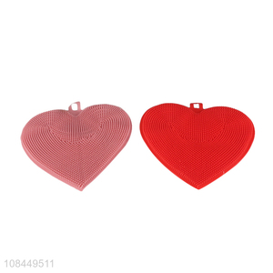 Hot selling heart shape silicone dish brush <em>pot</em> brush heat insulated <em>pad</em>