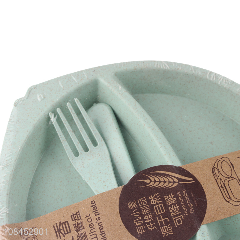 Wholesale biodegradable wheat straw fiber kids dinner plate cutlery