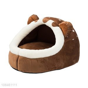 Wholesale cut semi-enclosed short plush pet dog bed for small dogs