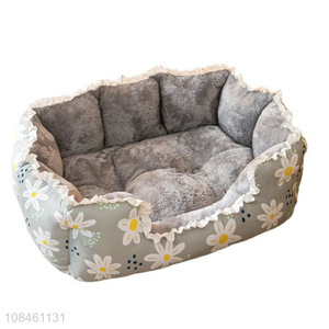 Hot sale winter floral printed dog kennel cat cushion bed pet supplies