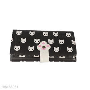 Wholesale cartoon cat printed pu leather long <em>wallet</em> for <em>women</em> girls