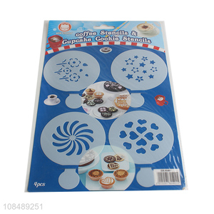China wholesale 4pieces baking tools coffee cupcake art stencils