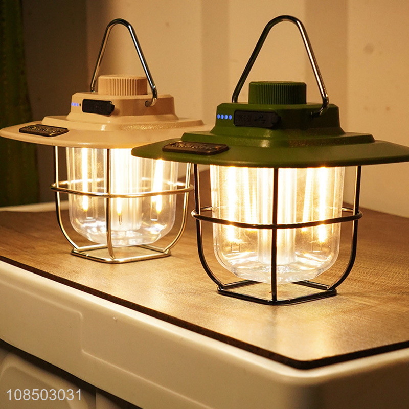 Wholesale multi-function outdoor camping lamp usb rechargeable retro lantern emergency light