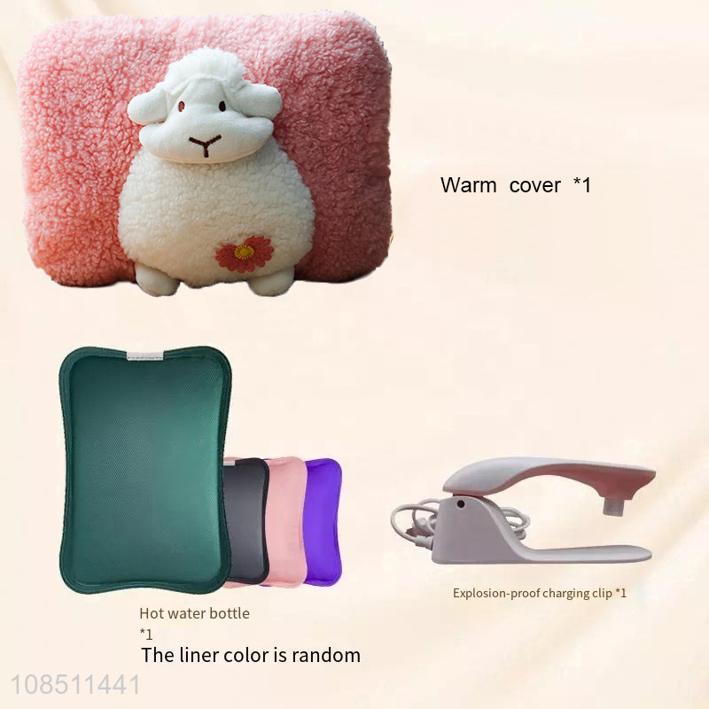 Factory price explosion-proof electric hot water bag with soft cartoon cover