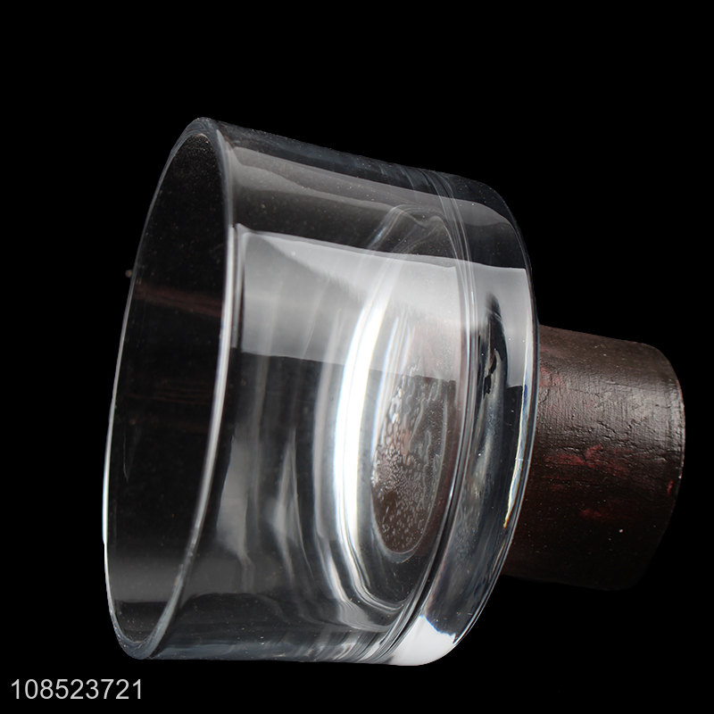 Hot selling clear round glass storage jar with delicate wooden lid