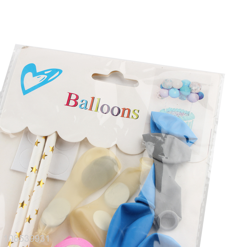 New product 14pcs latex balloons with cake topper,straws,snot glue and ribbon