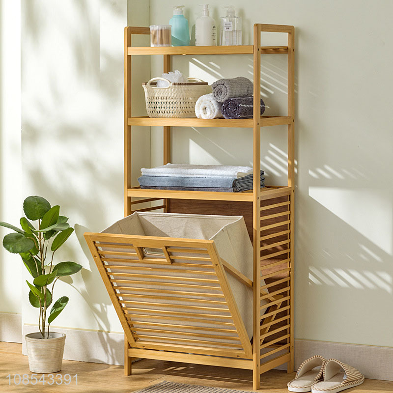 Wholesale eco-friendly bamboo laundry hamper storage basket bathroom rack