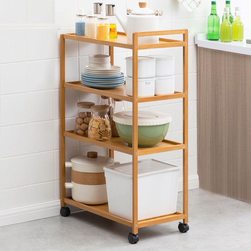 Wholesale multi-function bamboo kitchen cart kitchen trolley with wheels