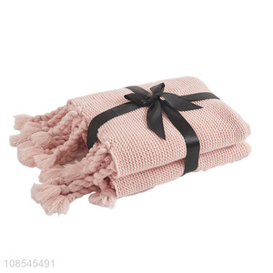 Wholesale solid color throw blanket comfy sofa blanket with tassels