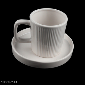 Wholesale white striped <em>ceramic</em> coffee <em>cup</em> and saucer set