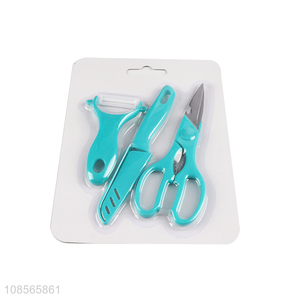 Wholesale 3pcs kitchen knives set scissors paring knife peeler set