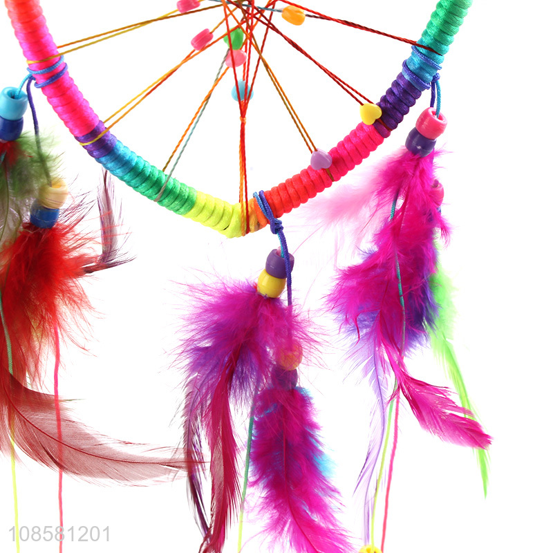 Hot items colourful heart shape feather dream catcher wholesale