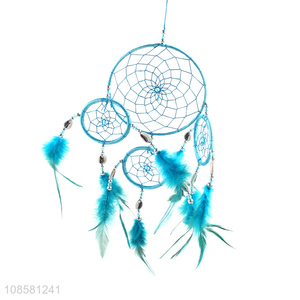 Most popular blue feather dream catcher for bedroom decoration
