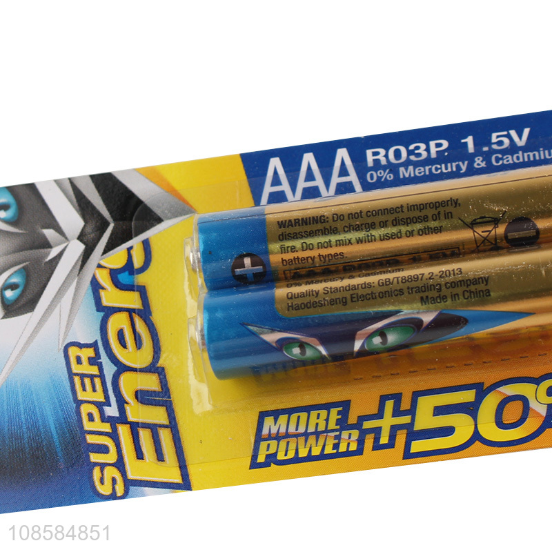 Factory supply 2 pieces 1.5V AAA carbon-zinc batteries