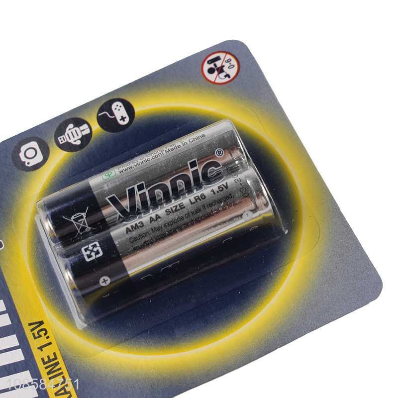 High quality 2 pieces 1.5V AA alkaline zinc-manganese batteries