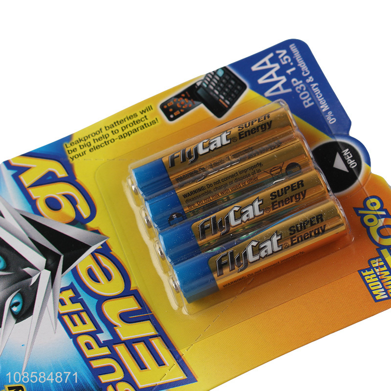 Factory supply 4 pieces 1.5V AAA carbon-zinc batteries