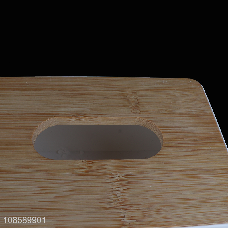 Wholesale custom logo plastic napkin holder tissue box with bamboo lid