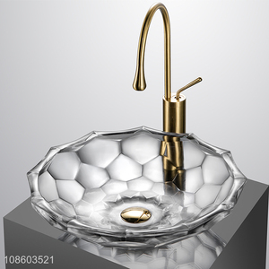 Wholesale luxury clear glass <em>bathroom</em> vessel sink <em>set</em> with faucet