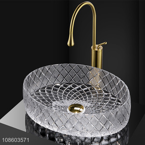 High quality glass vessel sink above counter <em>bathroom</em> sink <em>set</em>