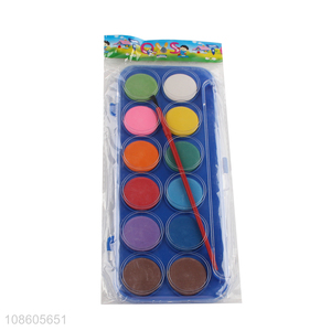 Factory supply 12 colors non-toxic watercolor <em>paint</em> with <em>brush</em>