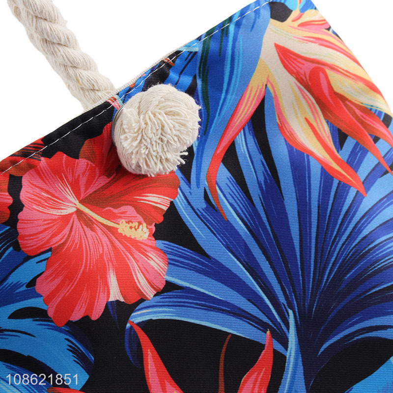 High quality floral print canvas tote shoulder bag summer beach bag