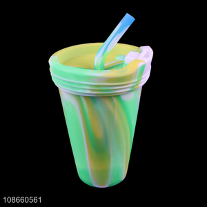 High quality unbreakable food grade silicone water cup with straw