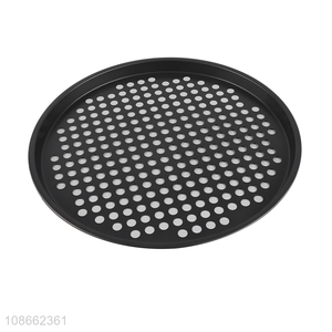 Popular product round hollowed-out non-stick carbon steel pizza pan