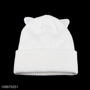 Good selling winter warm white children beanies hat wholesale
