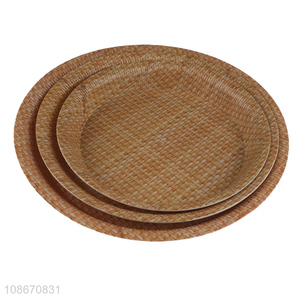 Wholesale round bamboo weaving plastic food cake serving tray