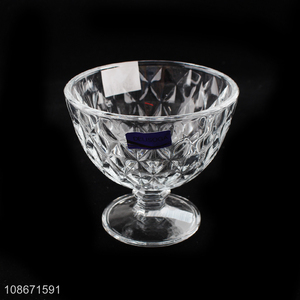 New product 300ml clear embossed glass ice cream bowl dessert bowl