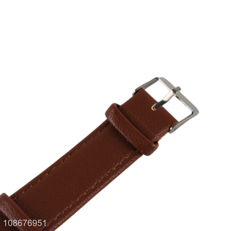 Factory supply pu leather strap luminous quartz wristwatch for men